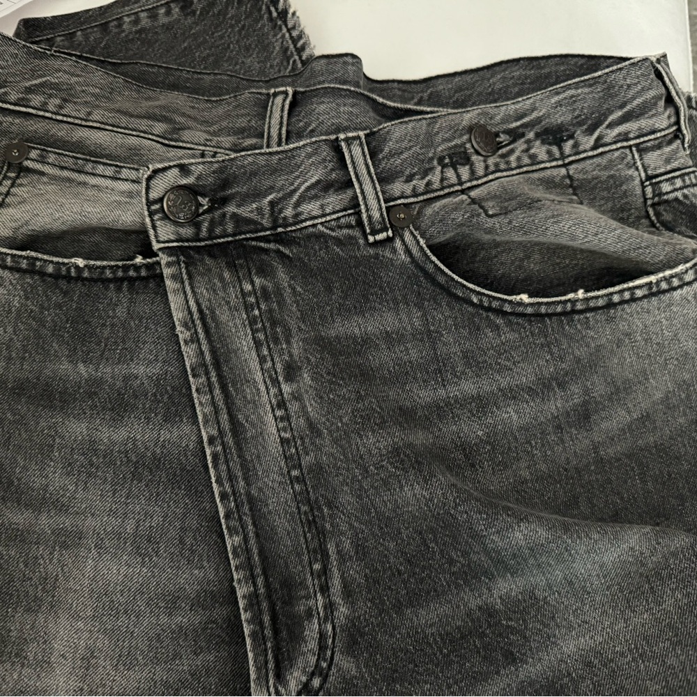 R13 Asymmetric Crossover Denim Jeans - Size 29 Grey/Black color:  Leyton Black